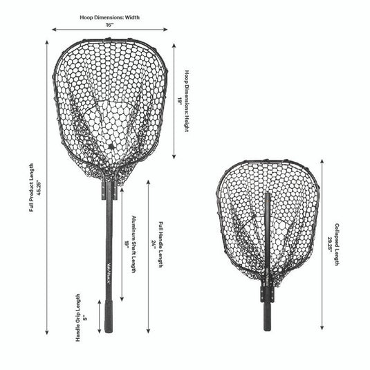 YakAttack - 16 x 19 Landing Net with 24 Long Telescoping Handle and Rubber Netting, Black